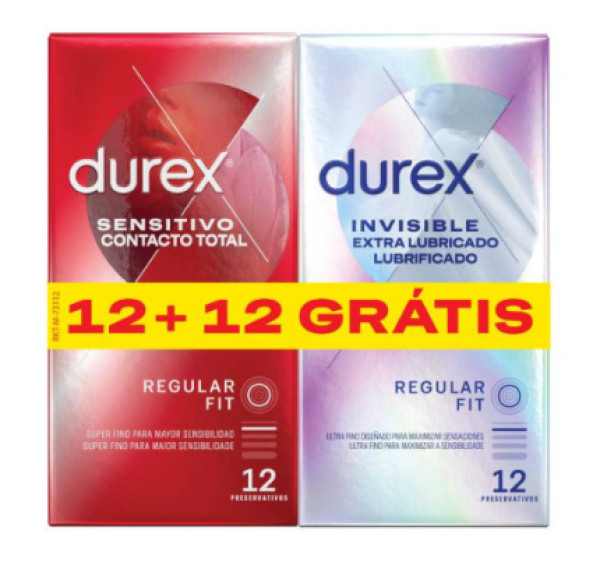 Durex Invisible Extra Lubricado + Sensitivo Contacto Total (12+12 preservativos)