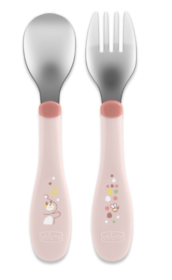 Chicco Talheres Inox Rosa 18M+