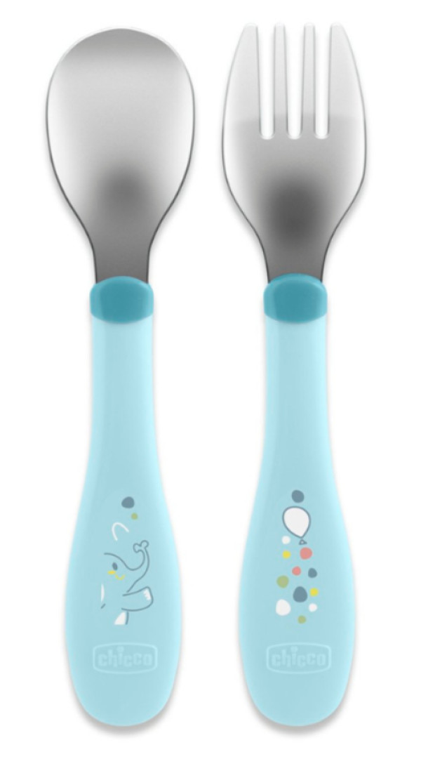 Chicco Talheres Inox Azul 18M+