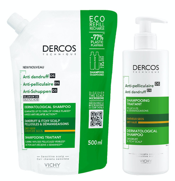 Dercos Champô Anti-Caspa Seca 390ml + Refill 390ml (40% Desconto)