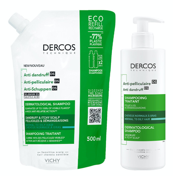 Dercos Champô Anti-Caspa Oleosa 400ml + Refill 500ml (40% Desconto)