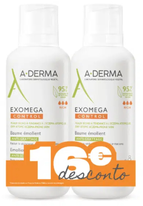 A-Derma Exomega Control Bálsamo Emoliente 2x400ml (Descuento de 16€)