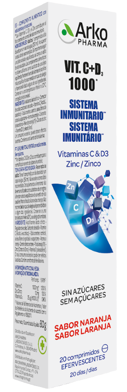 Arkopharma Vitamina C 1000mg + D3 + Zinco (20 Comprimidos Efervescentes)