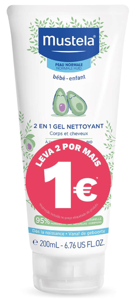Mustela Gel Lavante 2-em-1 Corpo/Cabelo 2x200ml (2ª Unidade por 1€)