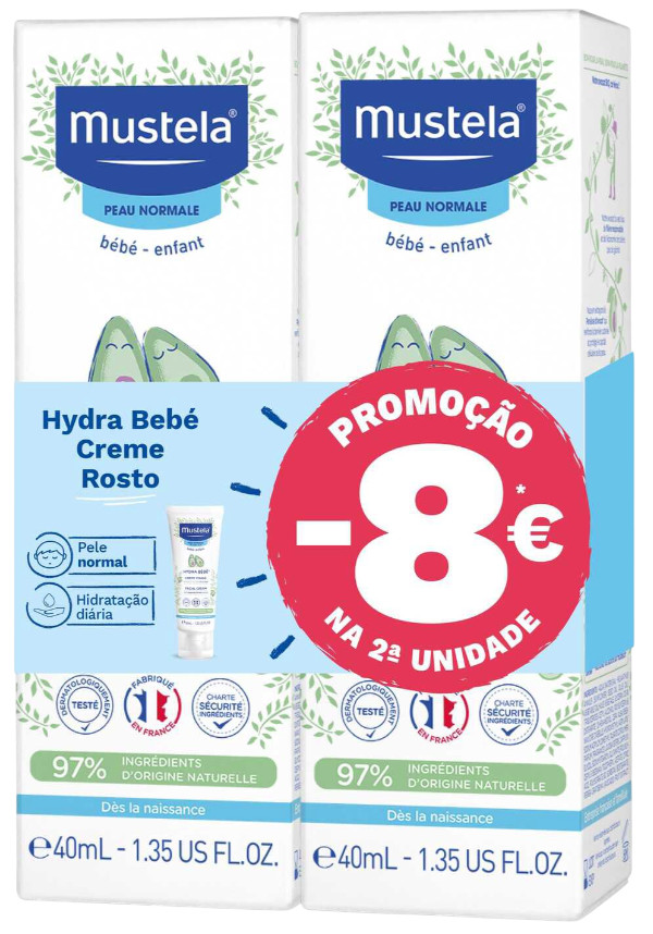 Mustela Hydra Bebé Creme Rosto 2x40ml (8€ Desconto 2ª Unidade)