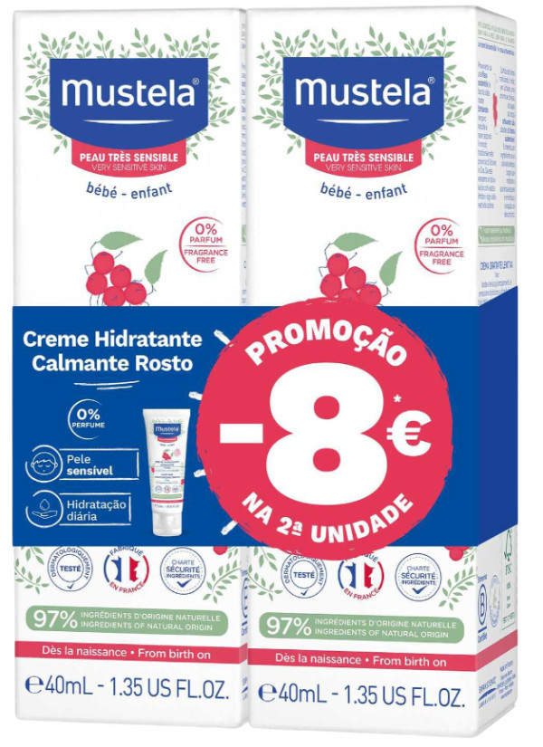 Mustela Crema Hidratante Calmante Rostro 0% Perfume 2x40ml (Descuento de 8€ en la 2ª Unidad)