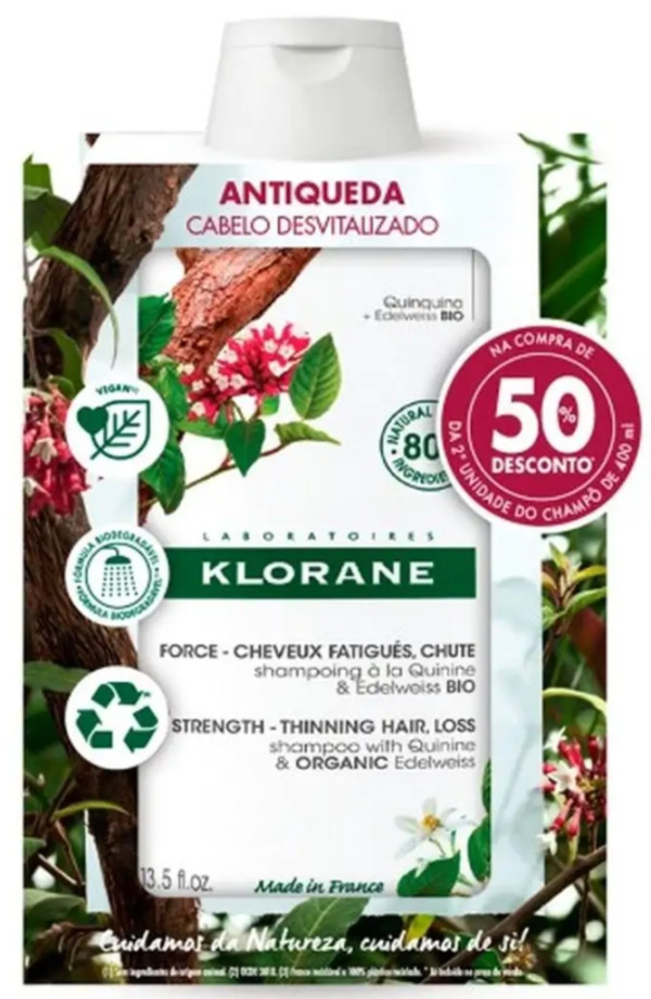 Klorane Champú Quinina/Edelweiss 2x400ml (50% Descuento 2ª Unidad)