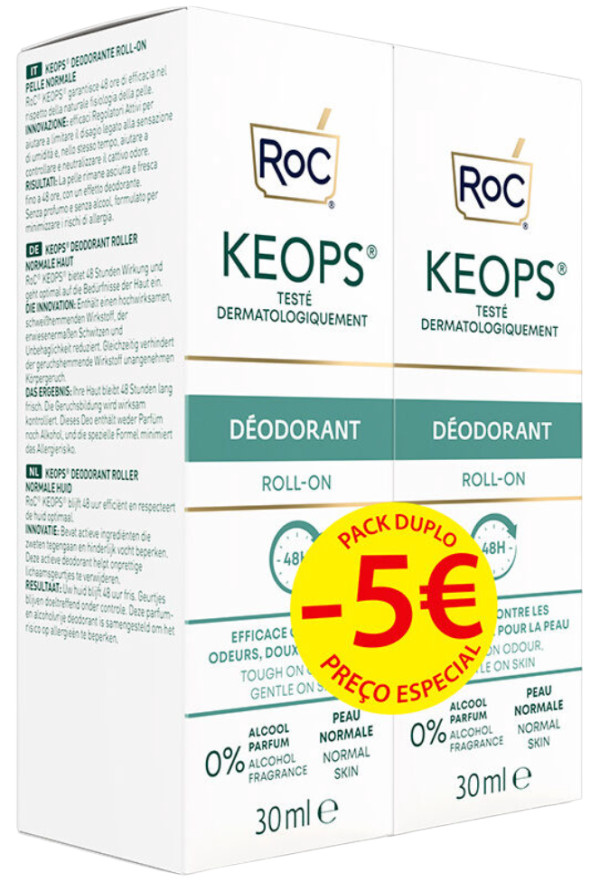RoC KEOPS Desodorizante 48H Roll-On 2x30ml (5€ Desconto)