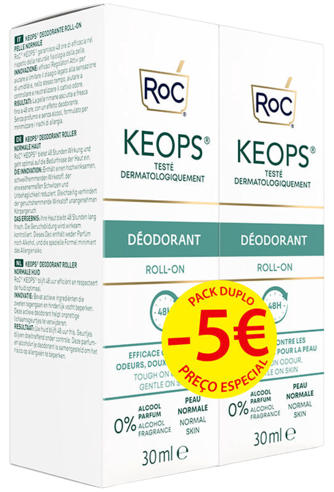 RoC KEOPS Desodorizante 48H Roll-On 2x30ml (5€ Desconto)