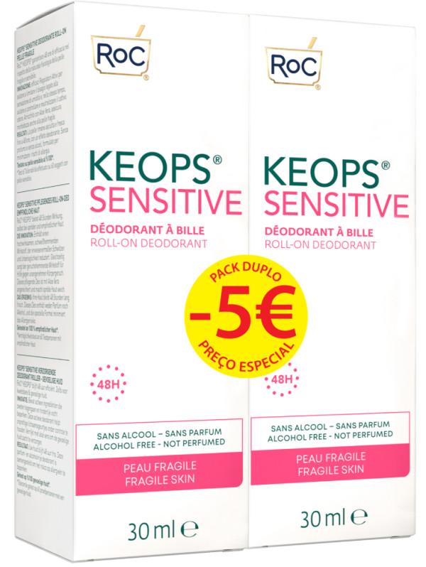 RoC KEOPS Sensitive Desodorizante 48H Roll-On 2x30ml (5€ Desconto)