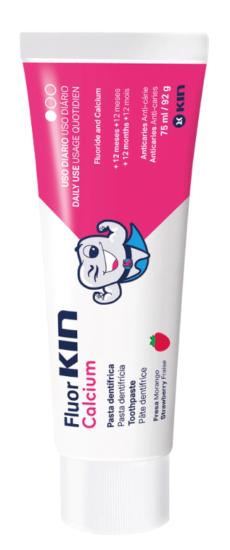 Pasta Dental Fluor Kin Calcium Sabor Fresa 75ml