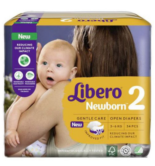 Libero Recién Nacido Talla 2 (3 - 6 Kg) x 34 pañales