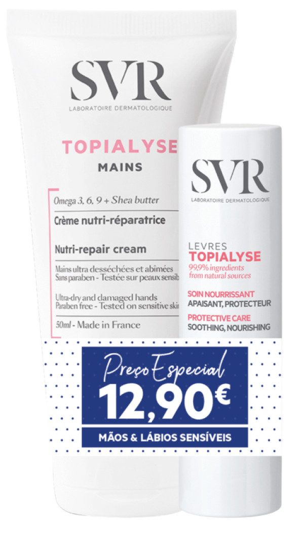 SVR Topialyse Creme Mãos 2x50ml + Stick Labial 4g