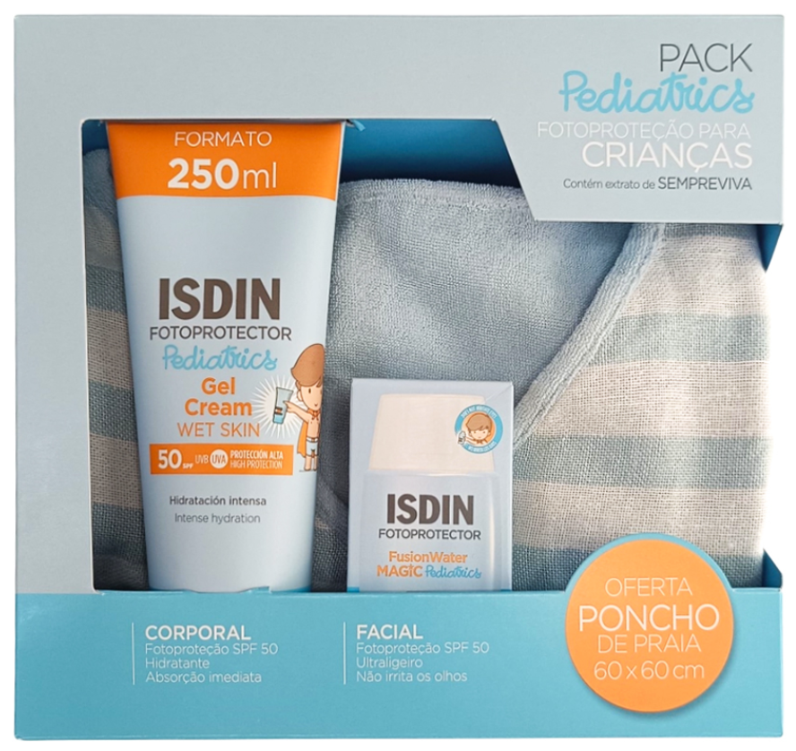 ISDIN Fotoprotector Pediátrico Fusion Water Magic SPF50 50ml + Gel-Creme SPF50 250ml + Poncho
