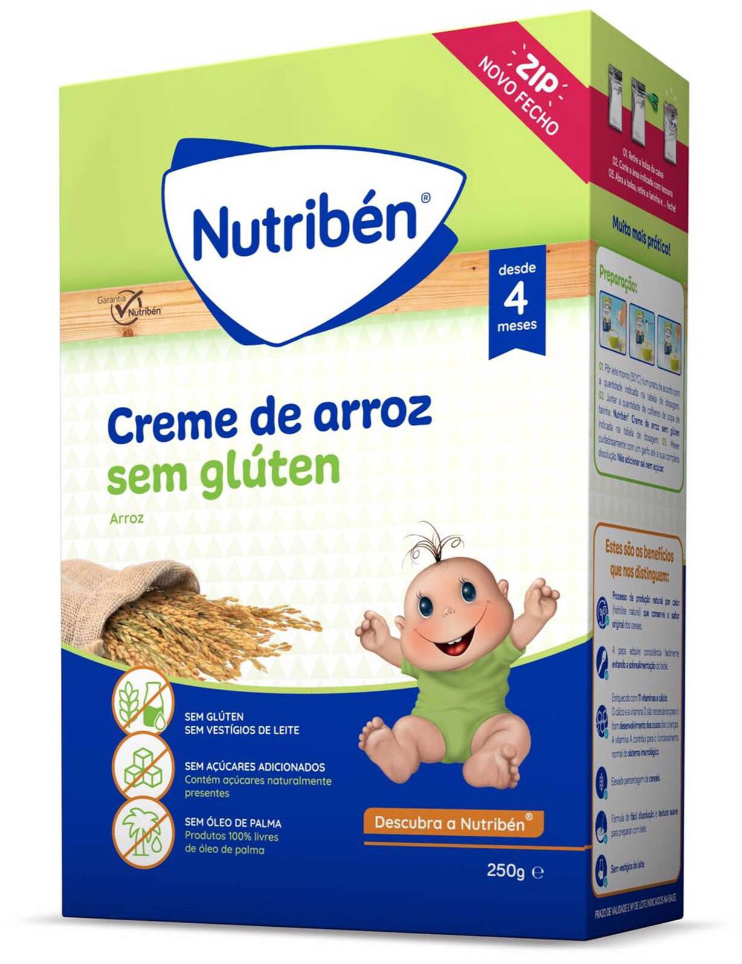 Nutribén Papa Creme de Arroz Não Láctea Sem Glúten 4M+ 250g