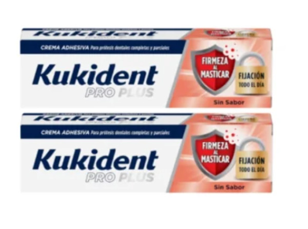 Kukident Pro Plus Firmeza al Masticar (sin Sabor) - 40g (Paquete Doble)