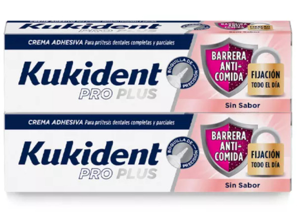 Kukident Pro Plus Barrera Anti‑Alimentos (sin sabor) 40 g (Pack Doble)